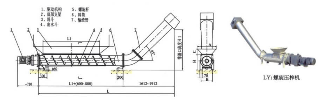 LY  型螺旋輸送機(jī)、壓榨機(jī)外形結(jié)構(gòu)